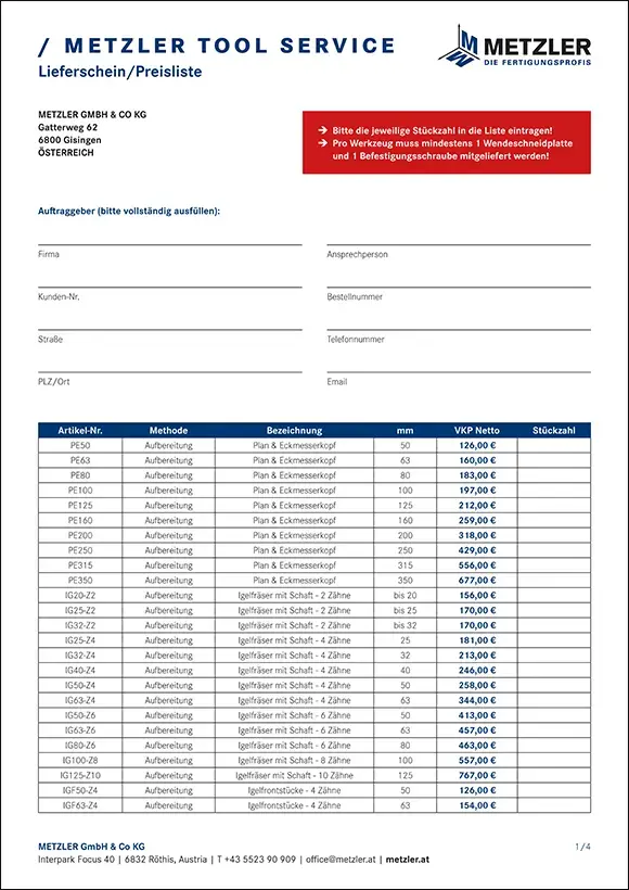 Tool Service PDF Formular