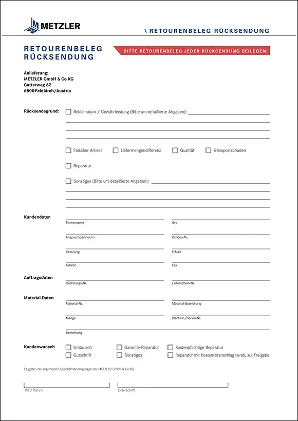 Formular Retourenbeleg