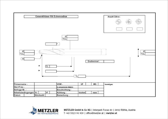 Gesenkfräser kegelig mit Eckenradius
