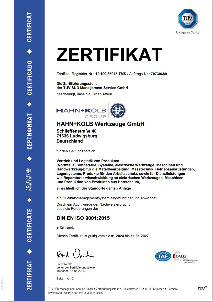 DIN EN ISO 9001:2015 H+K DE