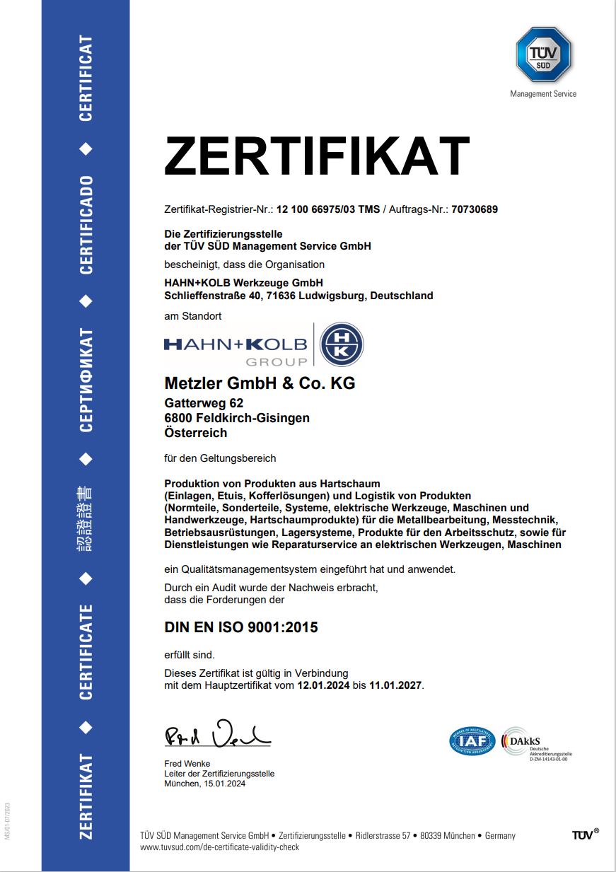DIN EN ISO 9001:2015 METZLER Gisingen