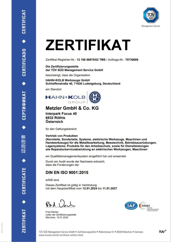DIN ISO 9001:2015 METZLER Röthis